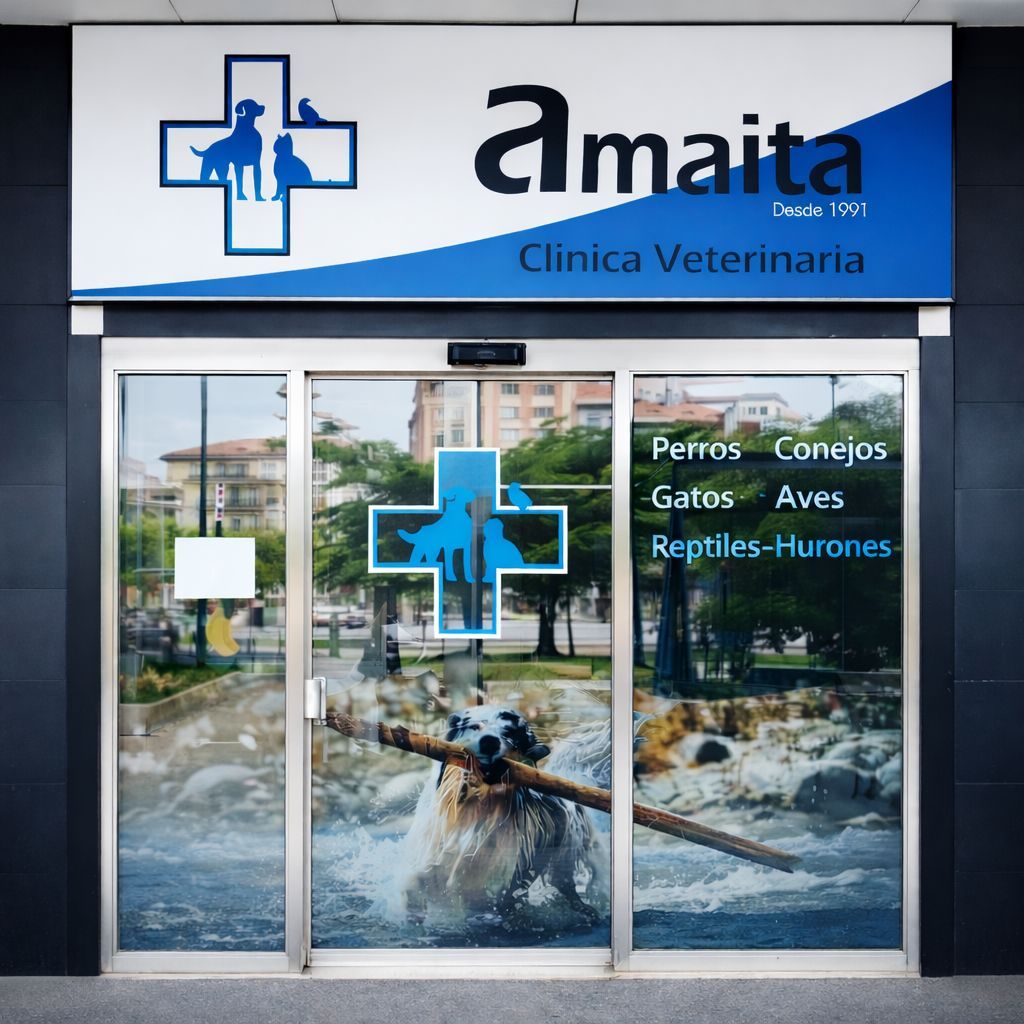 Veterinario de Amaita atendiendo con cariño a una mascota en Irún